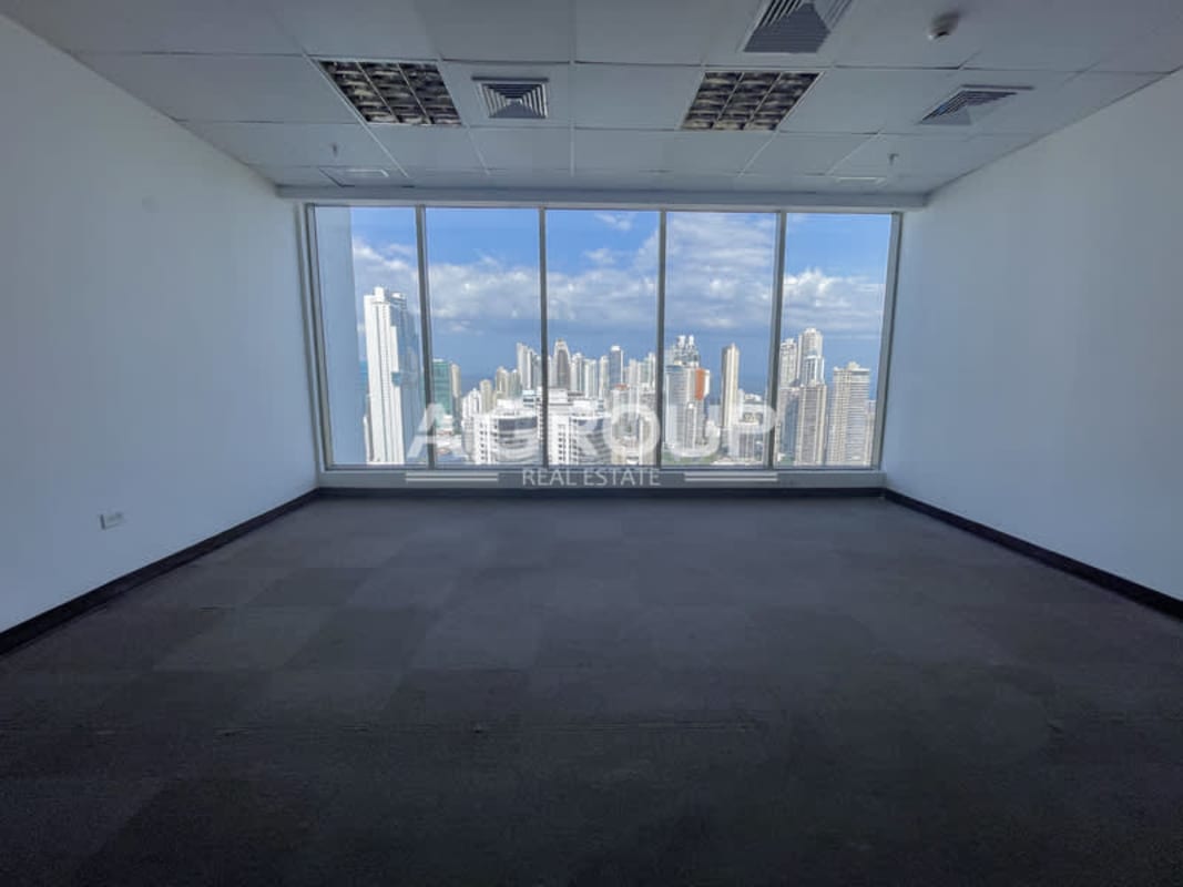 Bright empty office with skyline and ocean views PH BICSA Financial Center Panama City