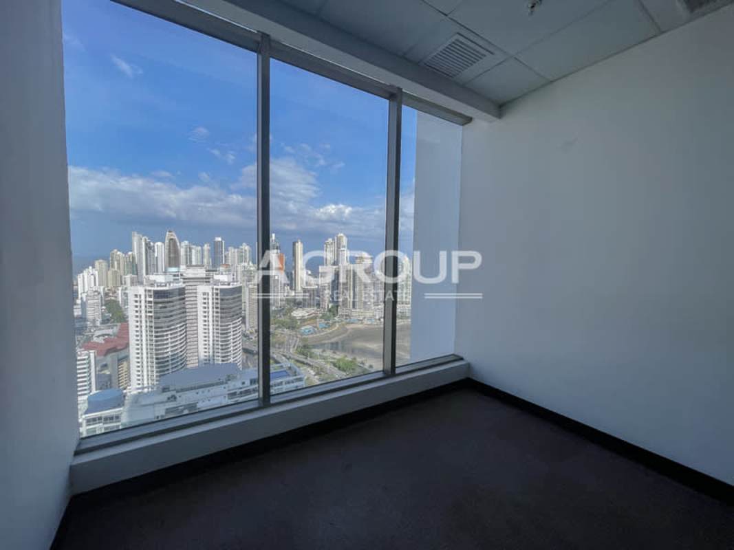 Panama City modern empty office space ocean skyline views in PH BICSA Financial Center