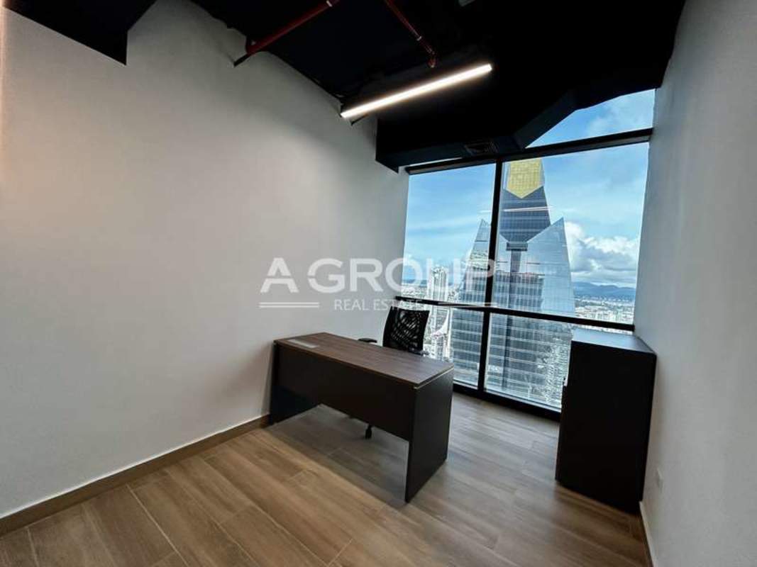 Modern private office corner with panoramic skyline views PH Financial Center Panama City