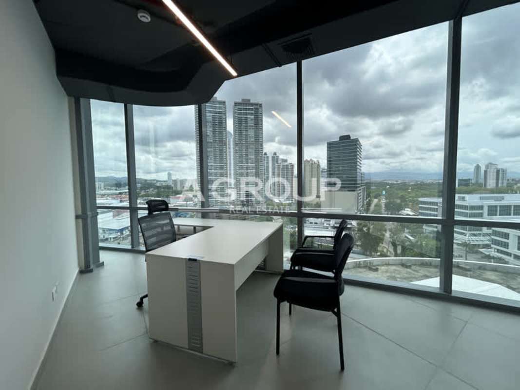 Spacious furnished corner office with large glass windows Costa del Este Financial Park Panama