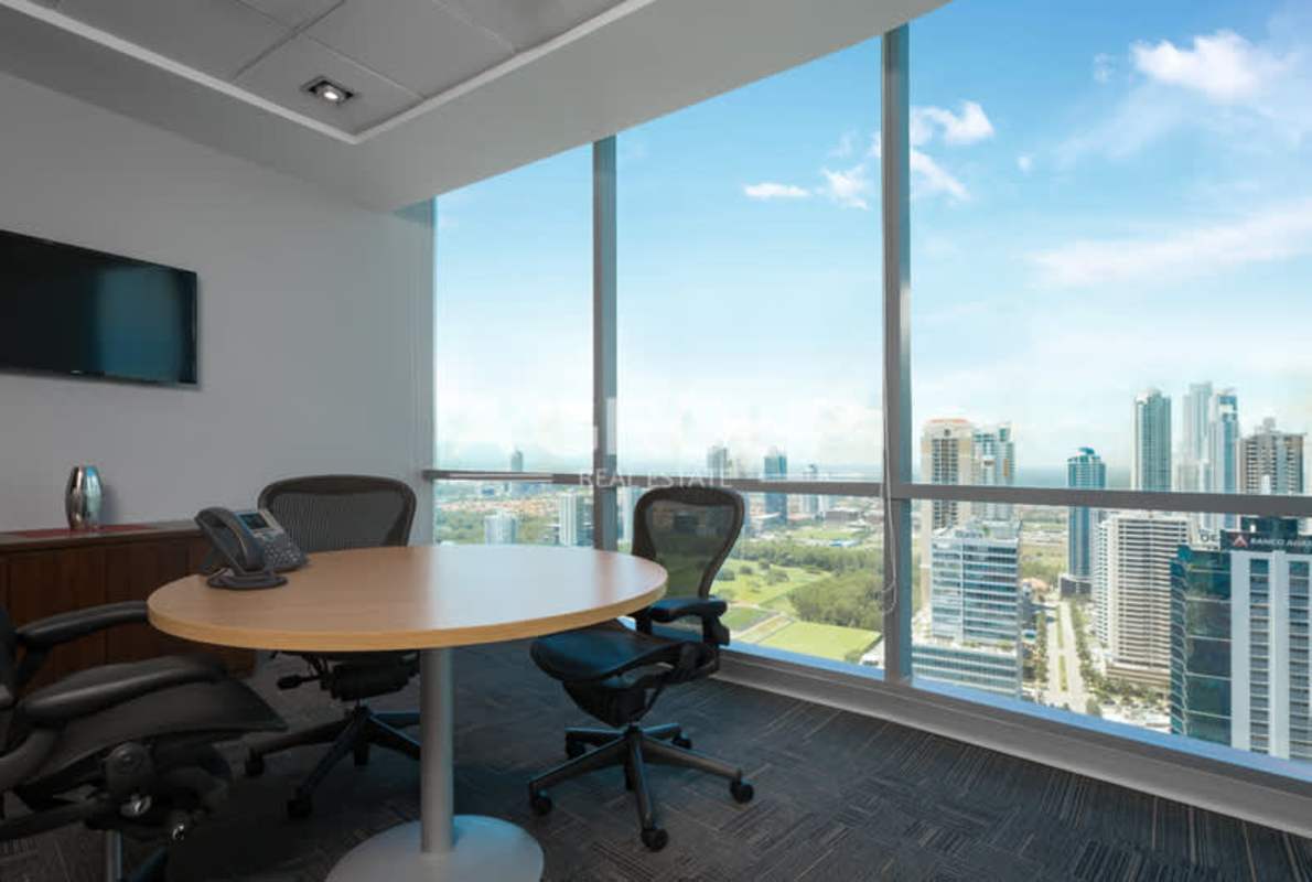 Modern meeting room with panoramic windows in Financial Park Tower Costa del Este Panama