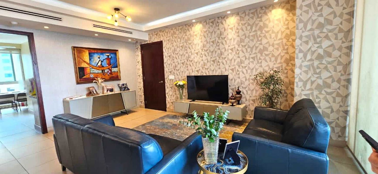 Spacious master bedroom with marble floors and breathtaking Pacific ocean view in Dupont Tower