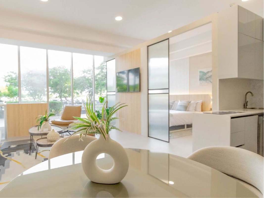 Exterior view of Sky Park Bella Vista high-rise mixed-use building Panama City