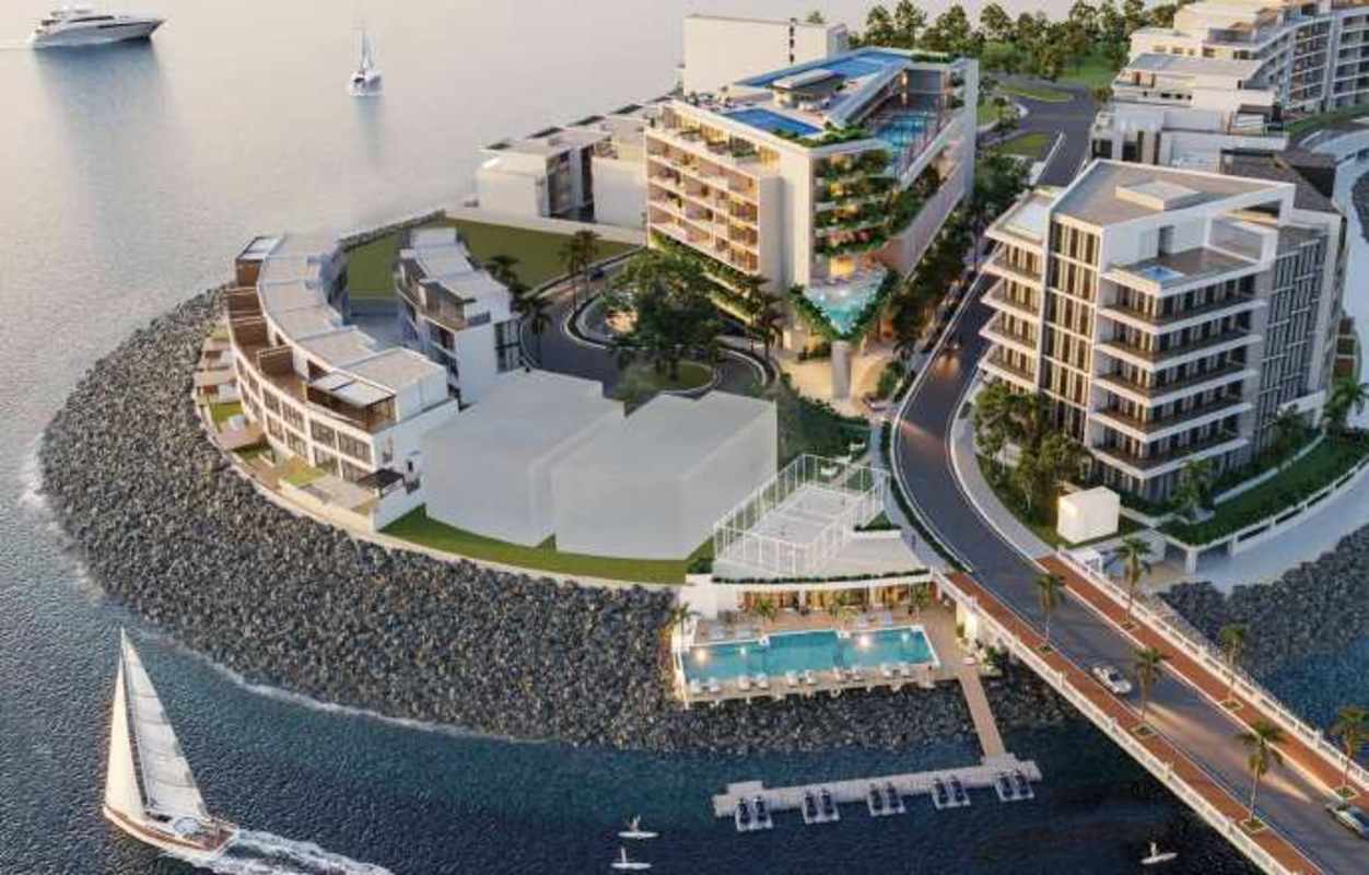 Infinity pool overlooking ocean and Panama skyline in exclusive Ocean Reef residential complex