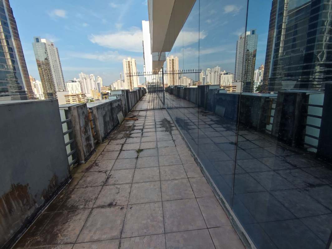 Large outdoor terrace space with skyline view from Edificio PDC office building Obarrio Panama