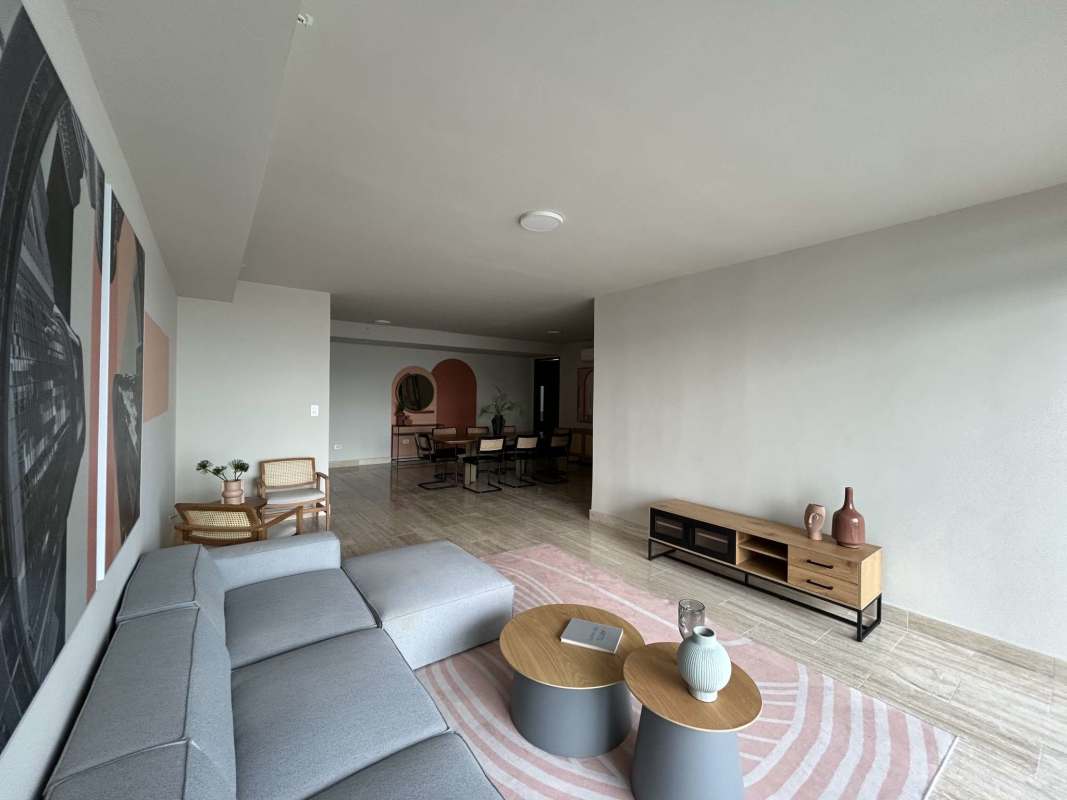 Modern furnished kitchen with laundry appliances in The Regent Costa del Este Panama City