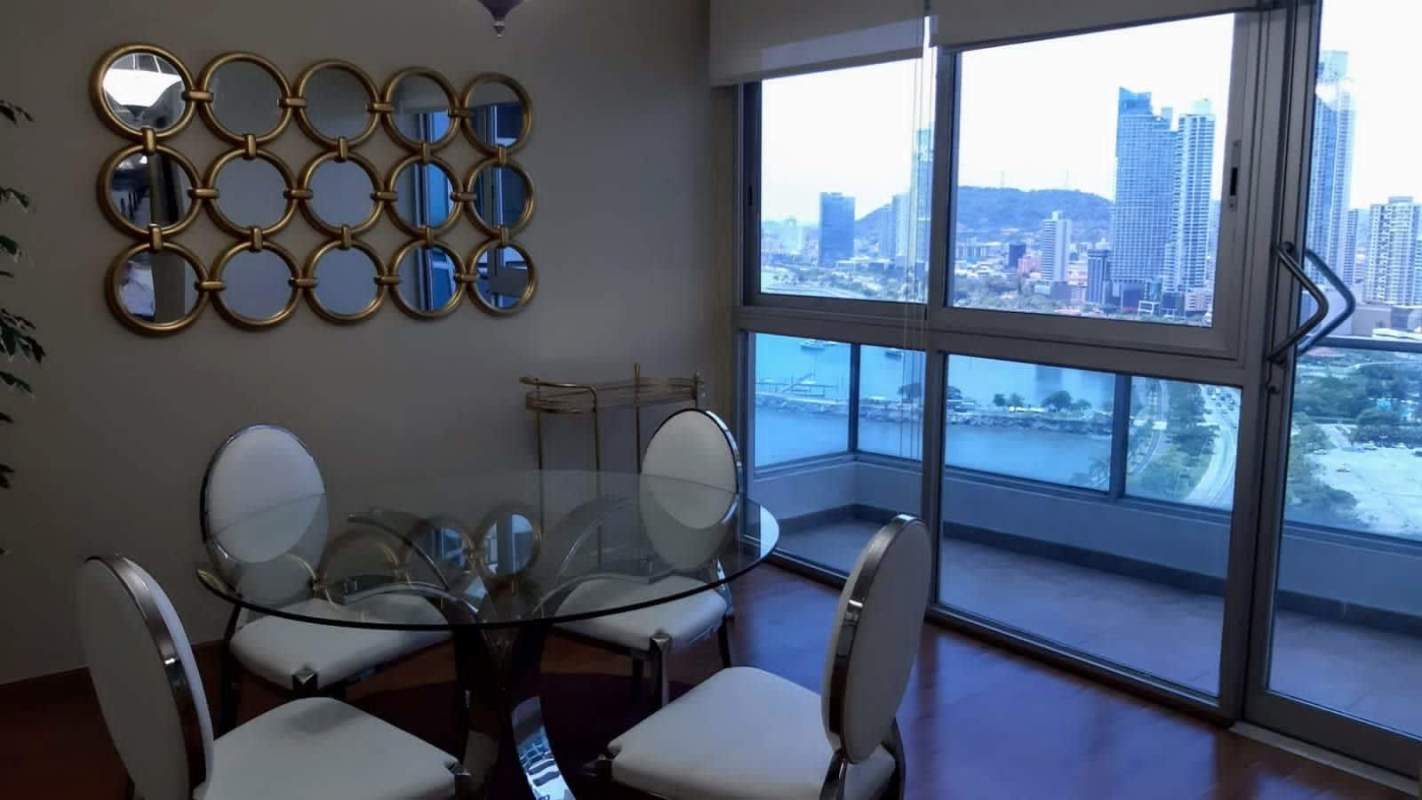 Balcony overlooking ocean, Casco Viejo, and Panama skyline PH Bayfront Avenida Balboa