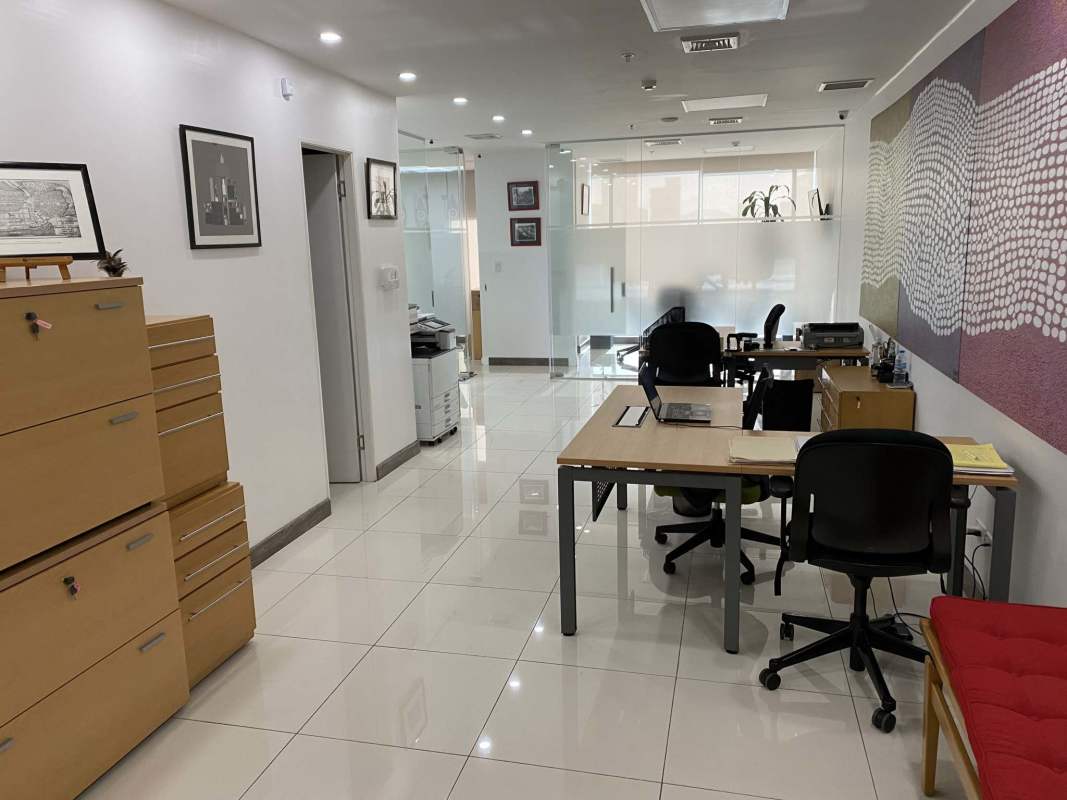 Compact kitchenette area inside commercial office unit at Atrium Tower Obarrio Panama