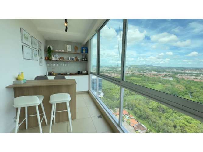 Gourmet kitchen with granite counters, stainless appliances, and ocean views in PH Breeze Panama