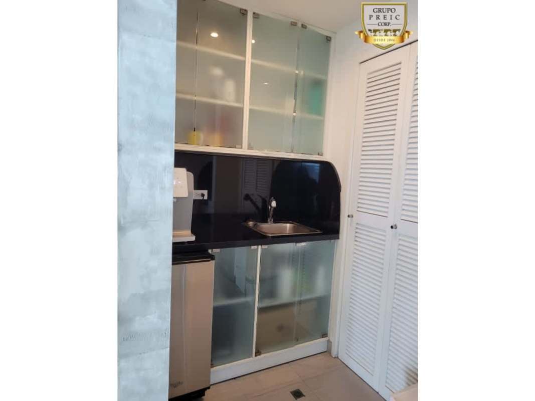 Executive glass desk window panoramic city skyline view in Oceania Business Plaza Panama