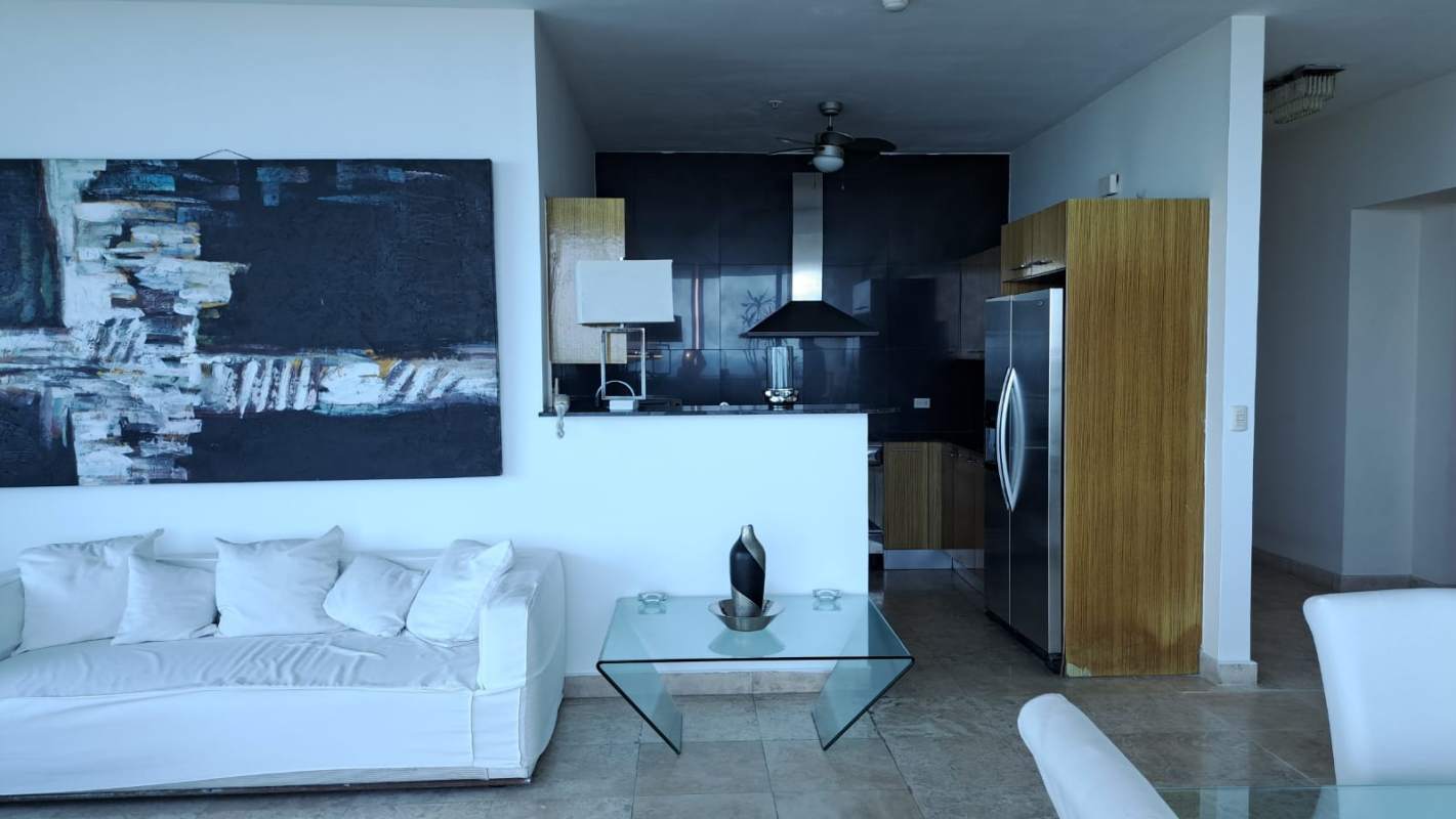 Open plan living area with city and ocean views Sky Tower Panama City