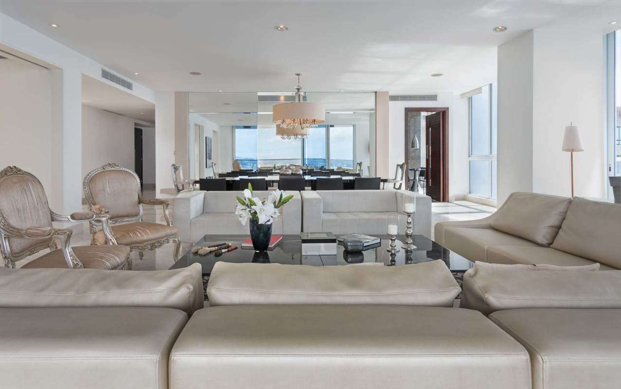 Elegant open space living dining room ocean views in The Point Punta Paitilla