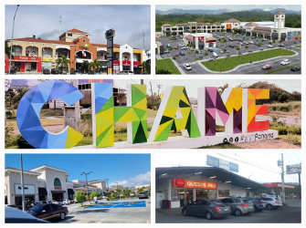 Commercial shopping area with mountain backdrop close to Bejuco land lot Panama