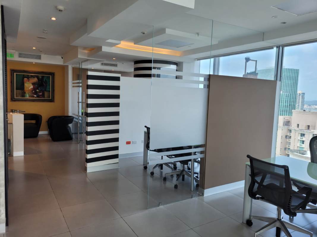 Private glass office with city skyline view in Oceania Business Plaza Punta Pacifica Panama City