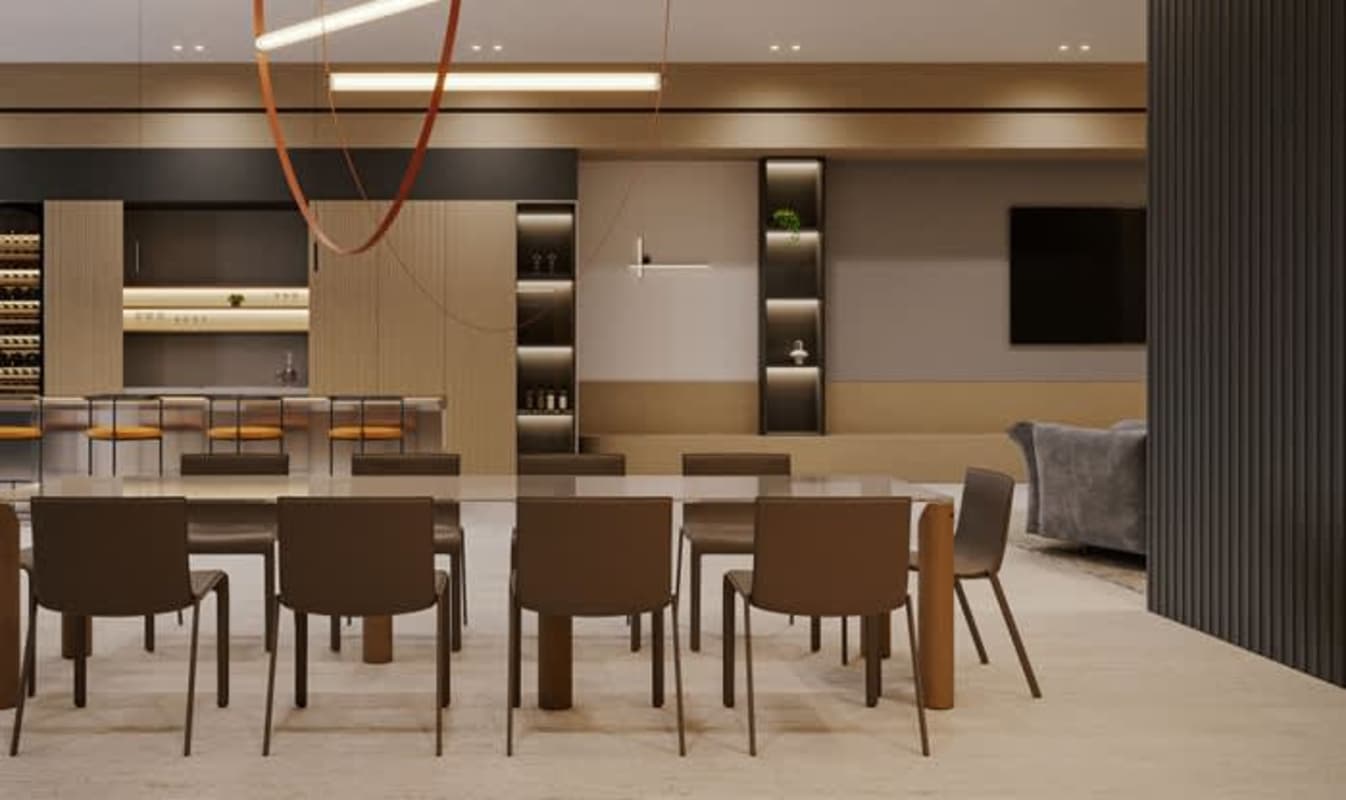 Minimalist bedroom with floor-to-ceiling windows and skyline view in PH MOVA Panama City