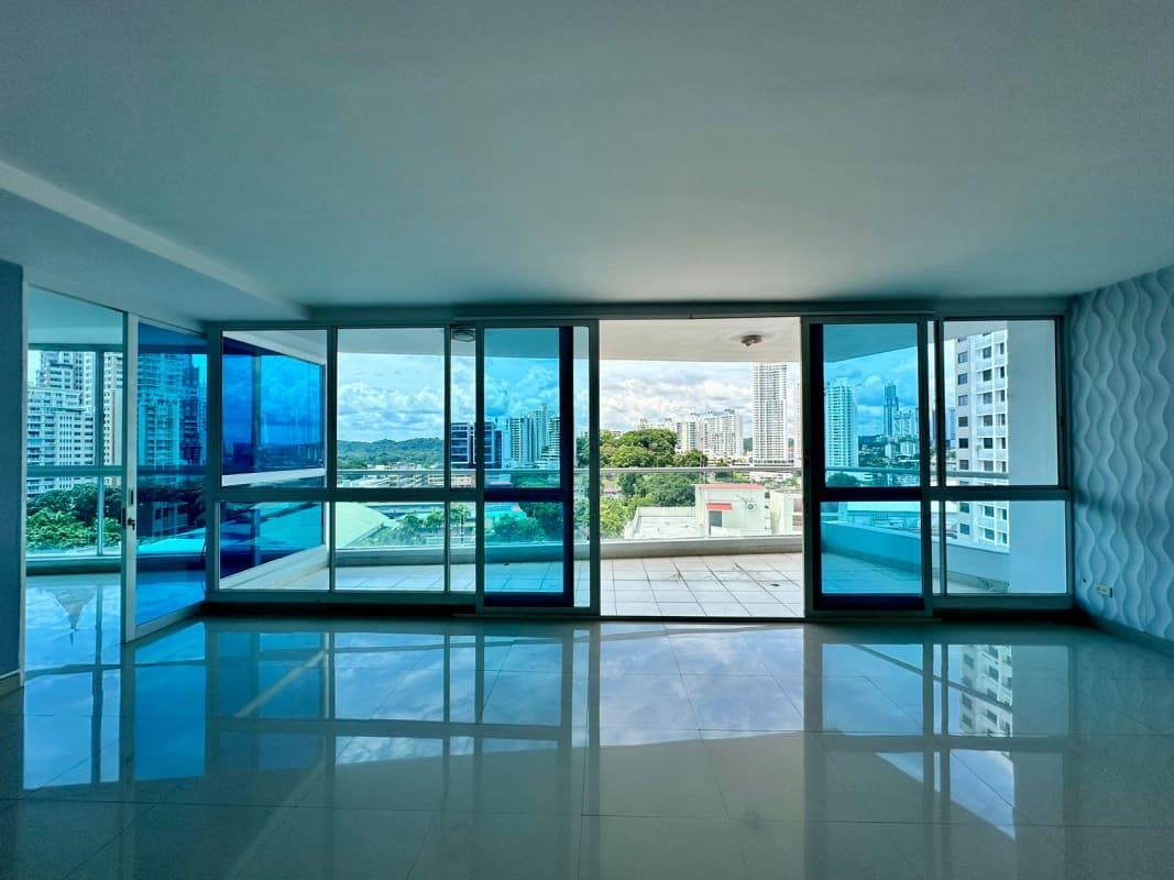 Contemporary kitchen with granite counters, stainless appliances, large cabinets in PH Vista Hermosa Panama City