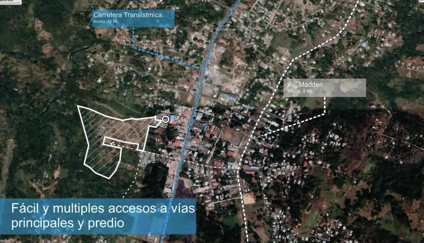 Aerial satellite boundary outlined on land parcel between key cities with accessible roads