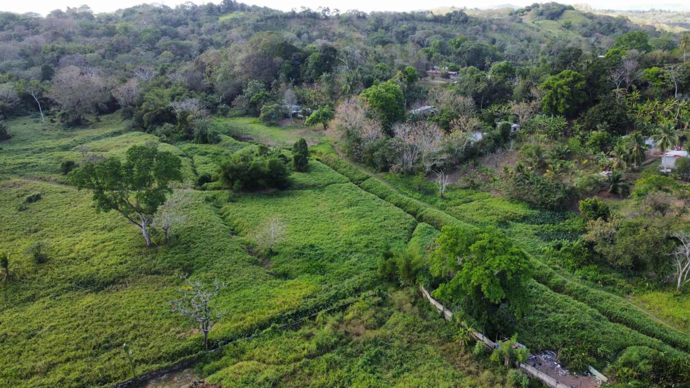 Aerial landscape of open countryside behind investment site suitable for industrial or commercial development