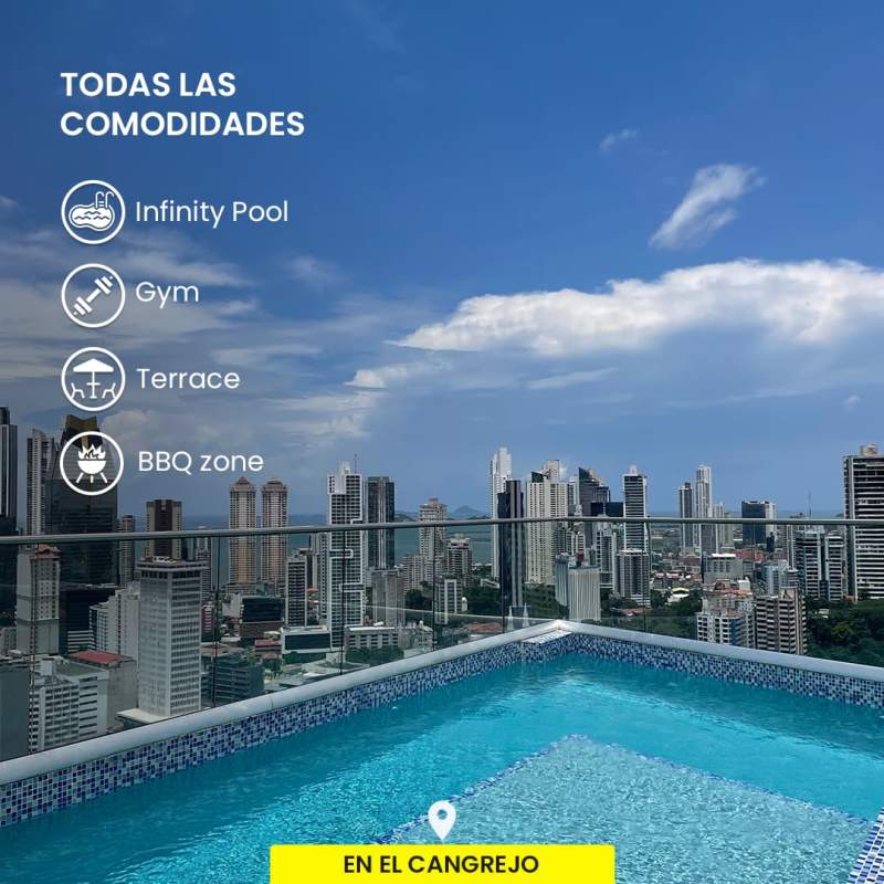 Bedroom city view floor to ceiling windows Cranc Tower Panama modern minimalist apartment