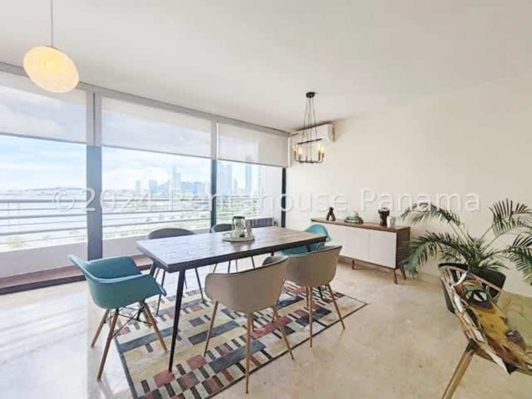 Contemporary kitchen in penthouse with granite countertops and stainless appliances at Avenida Balboa Panama City