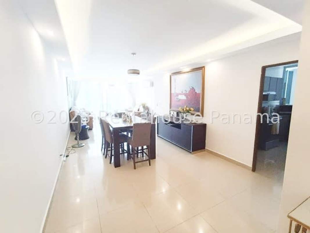 Bright living dining open space large windows apartment rental Obarrio Panama
