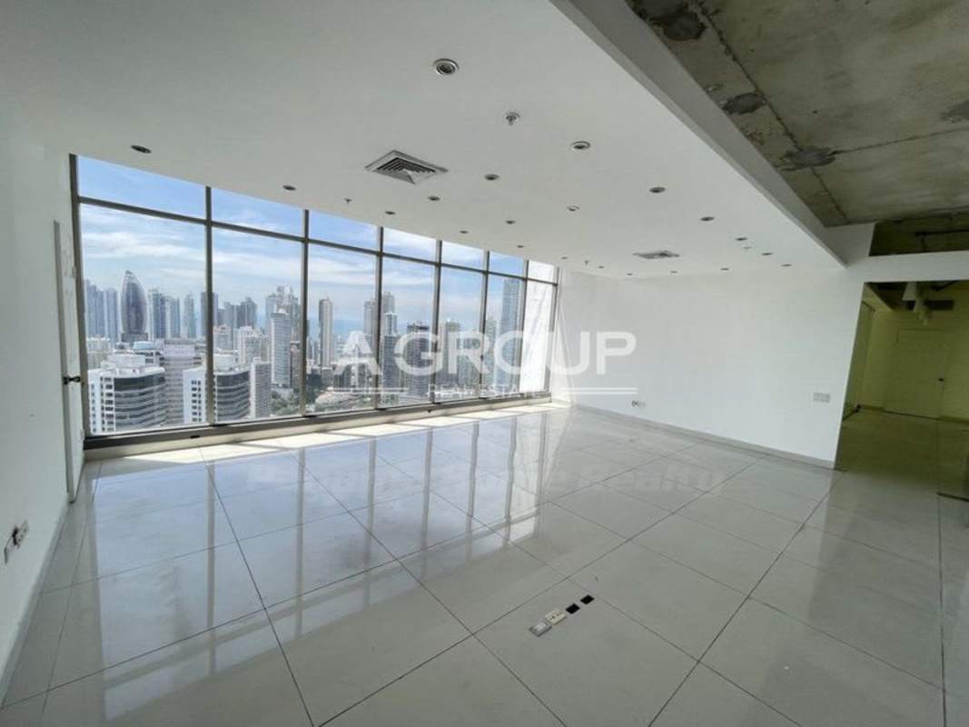 Large open commercial office space with floor-to-ceiling windows at BICSA Tower Panama