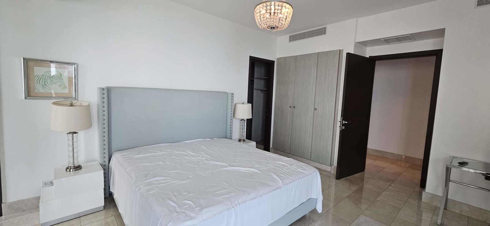 Contemporary kitchen with granite counters, appliances, ocean view at PH Grand Tower Panama