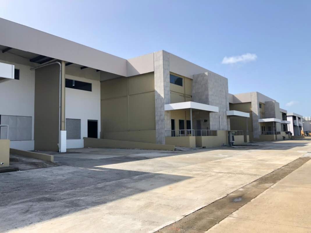 Aerial photograph of multiple warehouse buildings and logistics areas in Pacora industrial zone Panama