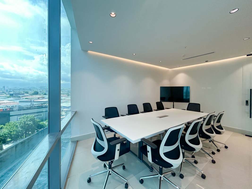 Corporate boardroom with windows and panoramic views Costa del Este Panama City