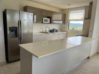 Spacious contemporary kitchen with granite island and stainless appliances in PH Madeira Panama Pacifico