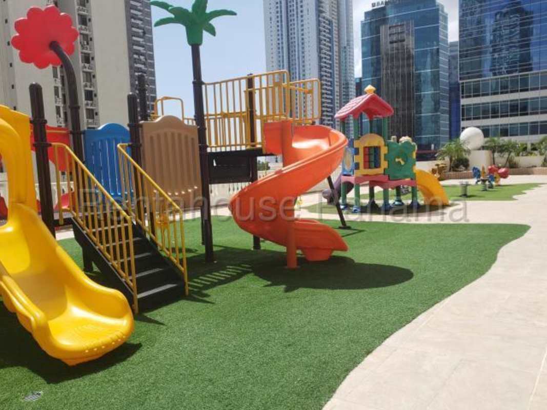 Contemporary bathroom with glass enclosed shower in Costa del Este Panama condo