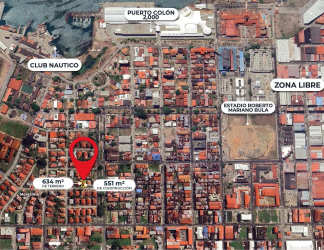 Aerial view map highlighting Colón port, Zona Libre and investment property location Panama