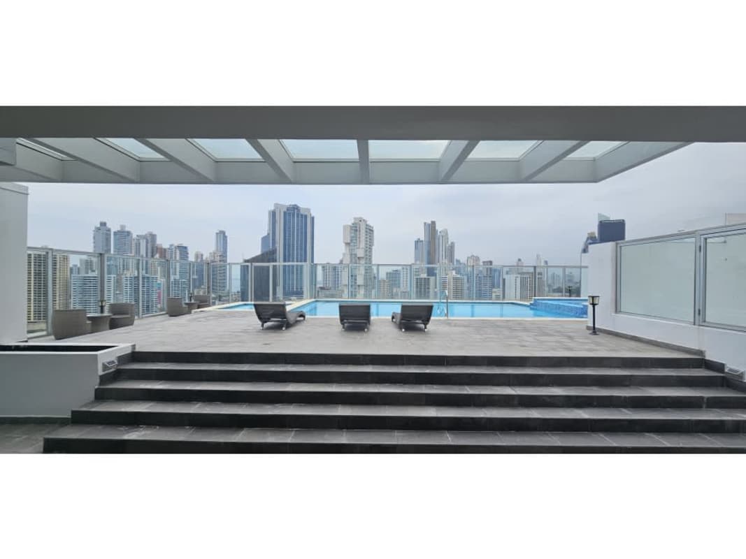 Sky lounge rooftop seating area with skyline view at PH The One Panama City