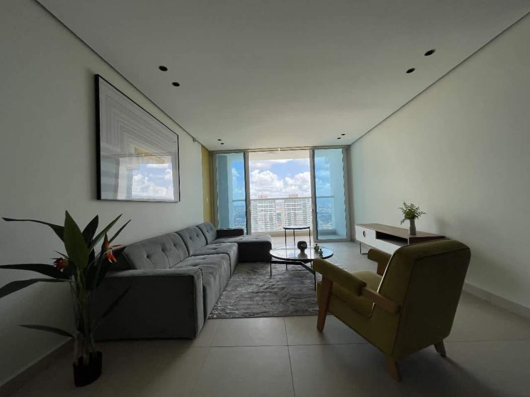 Elegant master bedroom with large window and city views in PH Country Club Panama