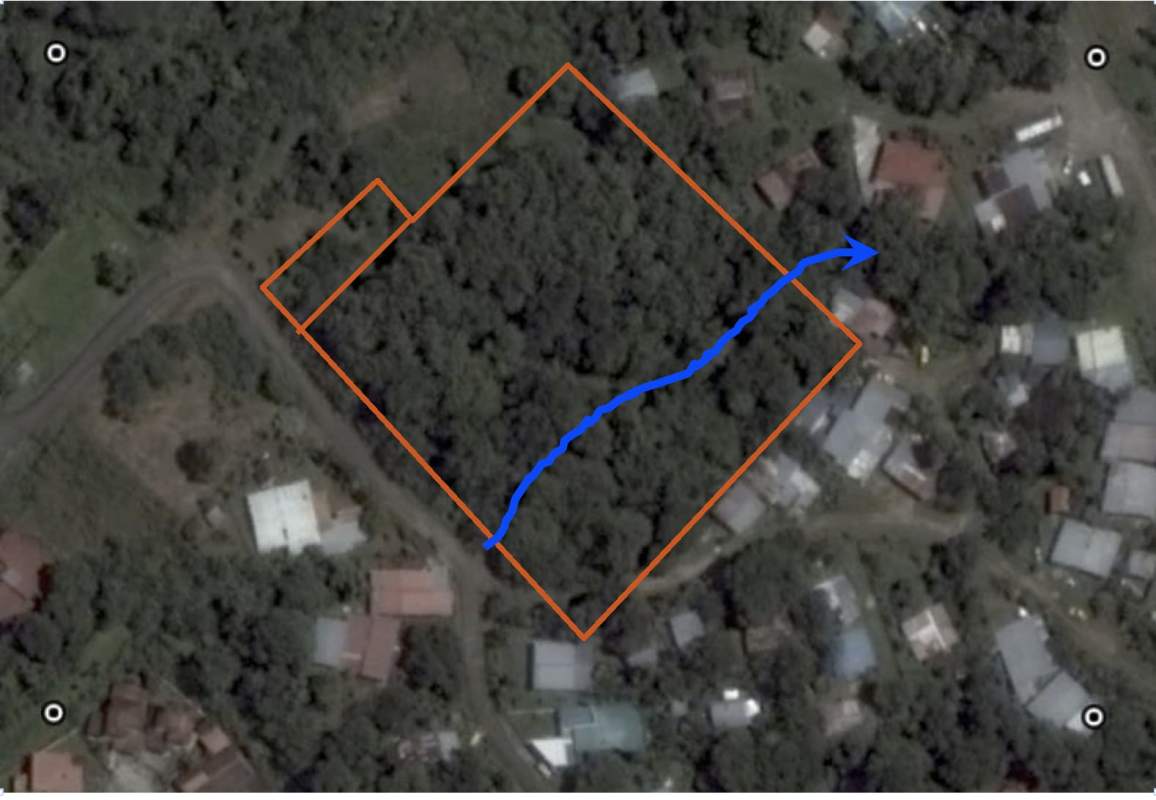 Aerial map view marking Villa Zaita 10,000m2 land plot location surrounded by suburban neighborhood in Panama City