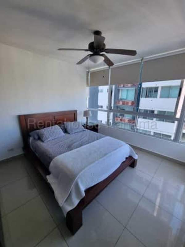 Balcony overlooking Panama City skyline Costa del Este, PH Top Towers apartment
