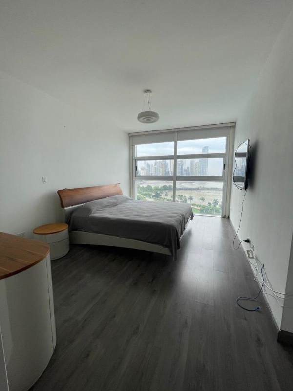 Balcony overlooking Pacific Ocean and downtown Panama skyline at PH Miramar Tower