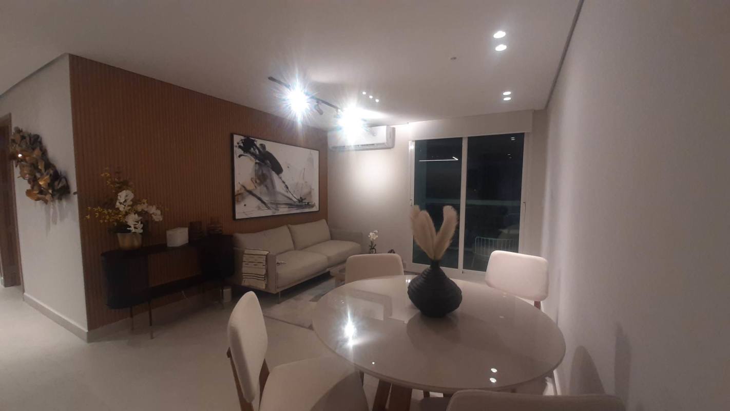 Open concept living dining area with accent wall in PH Condado View Tower 200 Condado del Rey Panama