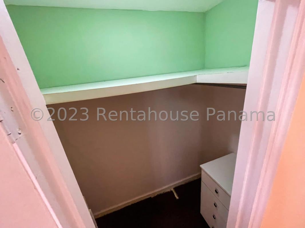 Interior closet with shelving and hanging space inside house Cerro Viento Panama City