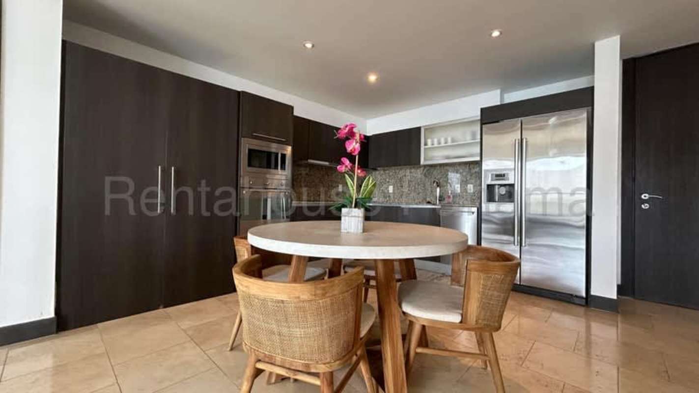 Stainless appliances and granite countertop kitchen in furnished apartment JW Marriott Panama Punta Pacífica