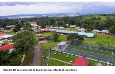 Rural school complex with soccer fields near farmland Las Mendozas Panama