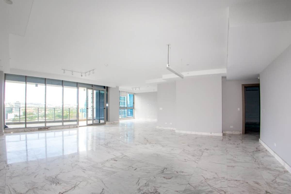 Luxury living room marble flooring floor-to-ceiling windows balcony PH Oceana Residences Costa del Este