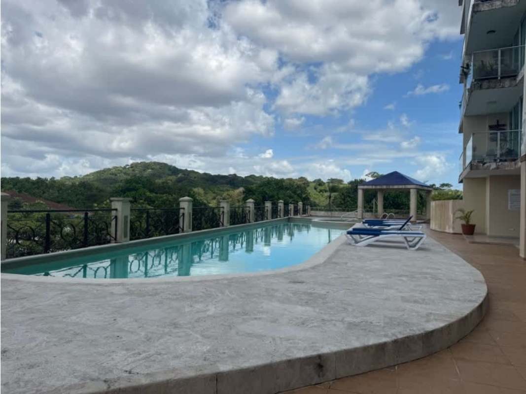 Rooftop swimming pool lounge gazebo hill views PH Pine Hills Clayton Panama apartment for sale