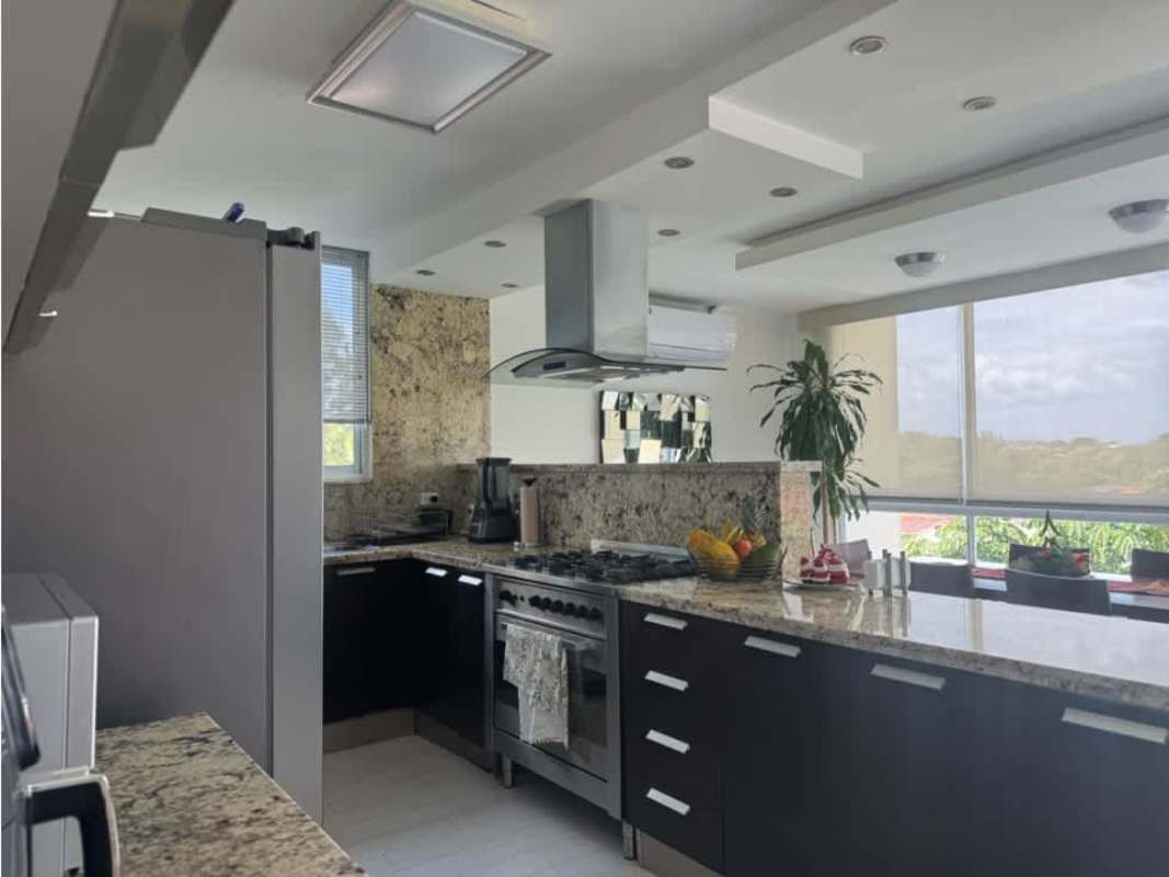 Granite countertop kitchen stainless steel devices large window PH Pine Hills Albrook Clayton Panama apartment