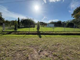 Sunny fenced grassy lot with small white building and trees Hacienda La Florenciana San Carlos