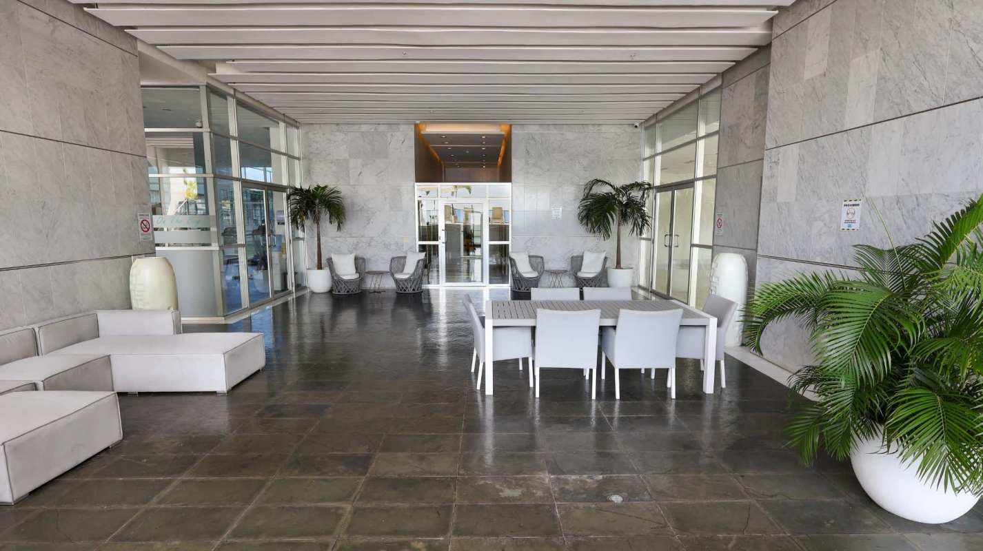 Aerial of Avenida Balboa coastline skyline and Cinta Costera near PH Waters on the Bay