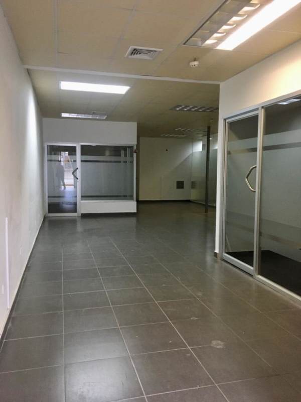 Empty commercial office space with glass walls and drop ceiling in Clayton Panama