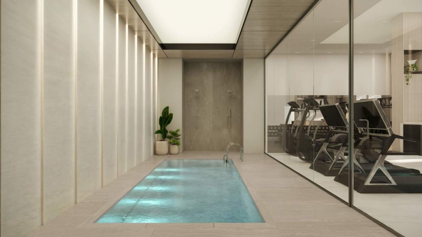 Indoor pool gym wellness amenities in Moderna360 investment apartments Panama