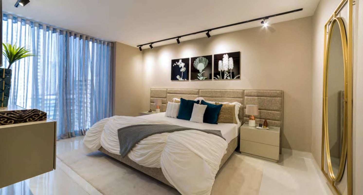 Modern secondary bedroom with city view windows PH El Cangrejo Panama