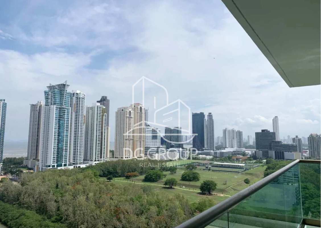 Spacious modern living area with large windows and panoramic city views at PH Park Lane Costa del Este Panama